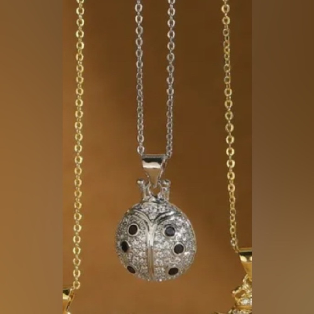 18K White Gold Ladybug Bug Bohemian Pave Diamond Minimalist Necklace No Fade - Picture 4 of 6